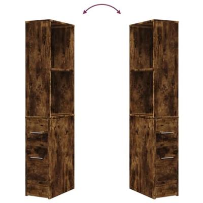 Badkamerkast smal met wielen bewerkt hout gerookt eikenkleurig Badkamerkast smal met wielen bewerkt hout gerookt eikenkleurig