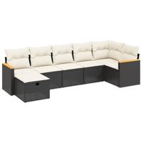 7-delige Loungeset met kussens poly rattan zwart - thumbnail