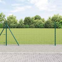 VidaXL Hek met paal groen 0,8 x 10 m staal en pvc - thumbnail
