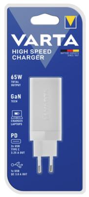 Varta High Speed Charger 65W USB-oplader 65 W 1x USB-A, 2x USB-C Binnen