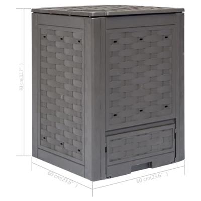Compostbak 300 L 60x60x83 cm kunststof rattan bruin - thumbnail