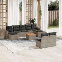 10-delige Loungeset met kussens poly rattan grijs - thumbnail