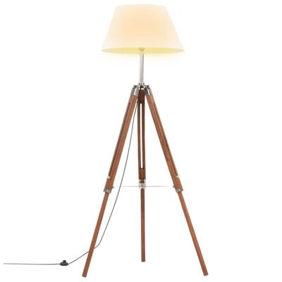 Vloerlamp driepoot 141 cm massief teakhout honingbruin en wit