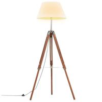 Vloerlamp driepoot 141 cm massief teakhout honingbruin en wit - thumbnail