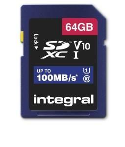 Integral INSDX64G-100V10 flashgeheugen 64 GB SD UHS-I Integral INSDX64G-100V10 flashgeheugen 64 GB SD UHS-I