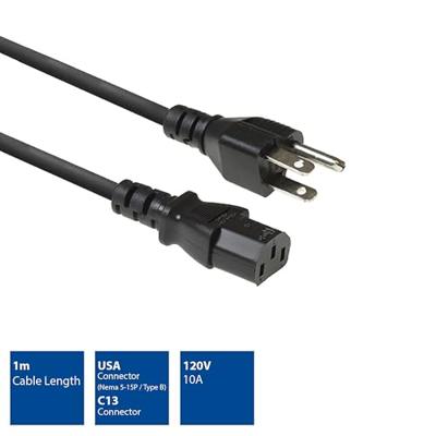 ACT AK5443 Stroomkabel/Netsnoer | USA Connector - C13 | Zwart | 1 meter