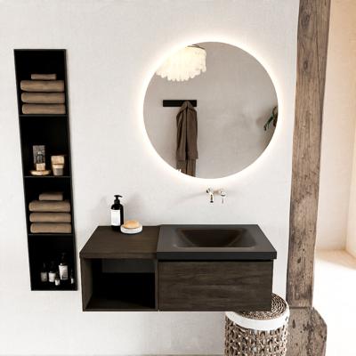 MONDIAZ BUKLA 100cm badmeubel met open module 40 kleur Dark Brown met 1 lade. Wastafel CLOUD rechts 0 kraangaten kleur Urban.