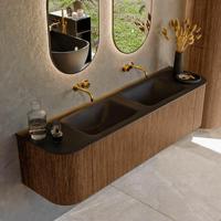Mondiaz KURVE 170 cm Onderkast Greeploos 1 Lade Met Deuren Walnut, Wastafel Solid Surface Dubbel Urban 0 Kraangaten Zonder Spiegel (KRVCLO170L+R1L2D0KD-Wal/Urb) - thumbnail