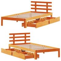 Bedframe met lades massief grenenhout wasbruin 75x190 cm - thumbnail