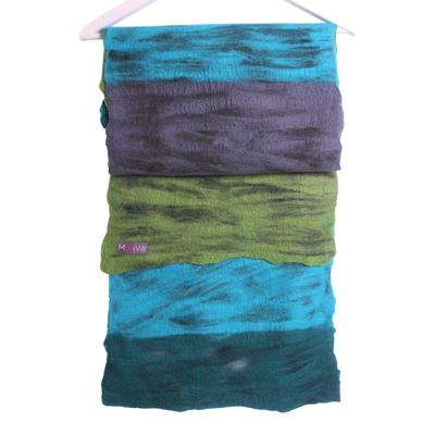 Gevilte Gestreepte Sjaal (Groen/Petrol/Grijs)