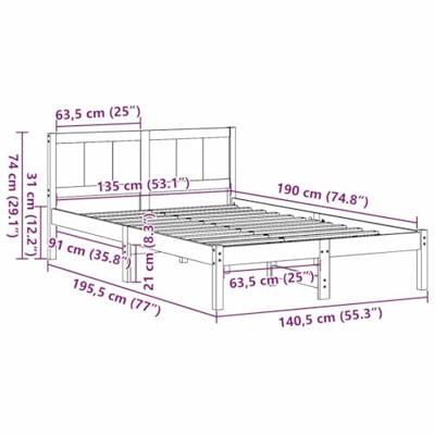 Bedframe Bruin 135 x 190 cm Massief grenenhout Bedframe Bruin 135 x 190 cm Massief grenenhout