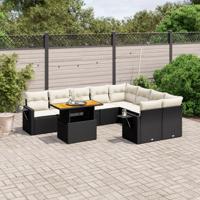 10-delige Loungeset met kussens poly rattan zwart - thumbnail