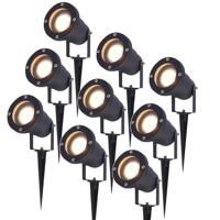 Set van 9 LED prikspots - 4 Watt 345 lumen - Dimbaar - Kantelbaar - 2700K warm wit - GU10 - IP65 Waterdicht - Zwart - Tuinspots - thumbnail
