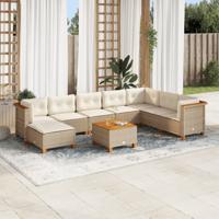 9-delige Loungeset met kussens poly rattan beige - thumbnail