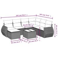 8-delige Loungeset met kussens poly rattan grijs - thumbnail
