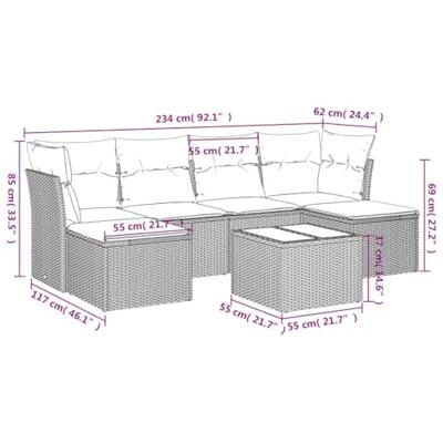7-delige Loungeset met kussens poly rattan zwart