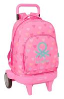 Schoolrugzak met Wielen Benetton Heart Roze 33 x 45 x 22 cm - thumbnail