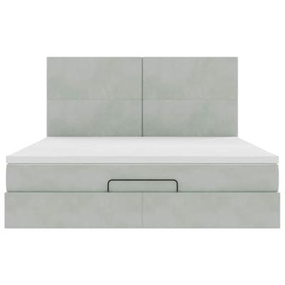 Ottoman bed met matrassen 160x200cm fluweel lichtgrijs