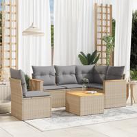 6-delige Loungeset met kussens poly rattan gemengd beige - thumbnail