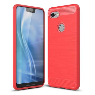 Geborsteld textuur Carbon Fiber schokbestendig TPU Case voor Google pixel 3 XL (rood)
