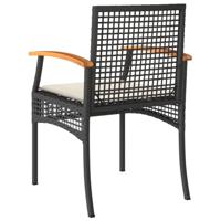 Tuinstoelen 4 st met kussens poly rattan en acaciahout zwart - thumbnail