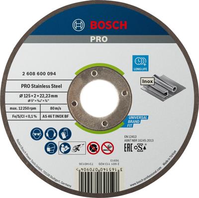 Bosch Accessoires Doorslijpschijf recht Expert for Inox AS 46 T INOX BF, 125 mm, 22,23 mm, 2,0 mm - 1 stuks - 2608600094