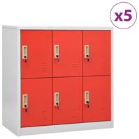 Lockerkasten 5 st 90x45x92,5 cm staal lichtgrijs en rood - thumbnail
