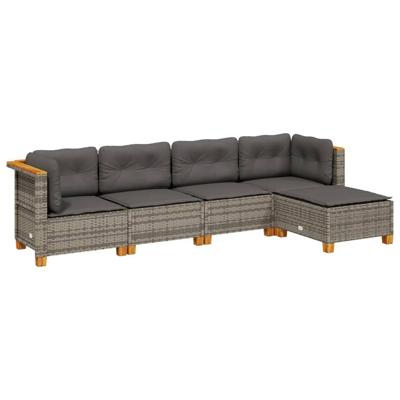5-delige Loungeset met kussens poly rattan grijs - thumbnail