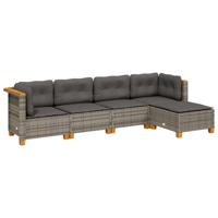 5-delige Loungeset met kussens poly rattan grijs - thumbnail