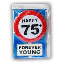 Happy Age Kaart Button - 75 Jaar - thumbnail