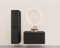 Onderkast Wiesbaden Sulora 80x48 cm Afgeronde Hoeken Geribbeld Met 1 Lade 1 Uitsparing Mat Zwart - thumbnail