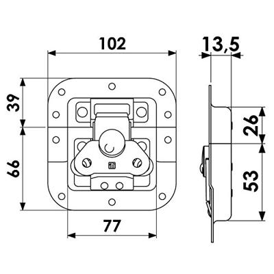 Adam Hall 17283 Medium inbouw vlinderslot met verzet 12mm diep Adam Hall 17283 Medium inbouw vlinderslot met verzet 12mm diep