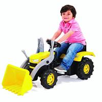 Dolu traptractor met voorlader & claxon geel/zwart - thumbnail