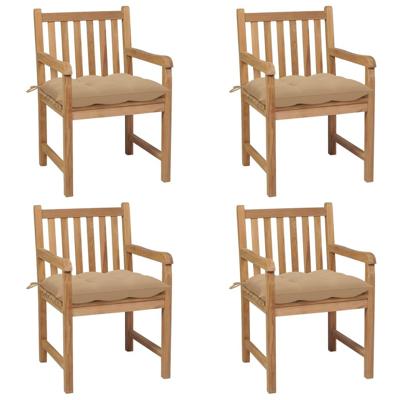 Tuinstoelen 4 st met beige kussens massief teakhout