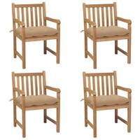 Tuinstoelen 4 st met beige kussens massief teakhout - thumbnail