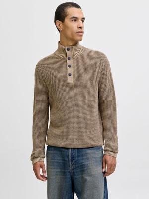 Jack & Jones Jjethan Knit High Neck Trui Crockery Twist W. Canteen. Button