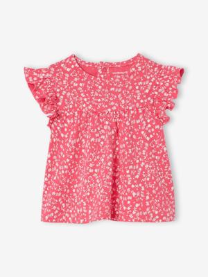 Babyshirt met ruches aan de mouwen fuchsia