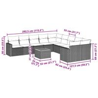 11-delige Loungeset met kussens poly rattan zwart - thumbnail
