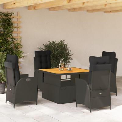 5-delige Tuinset met kussens poly rattan zwart