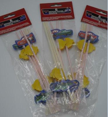 Van Der Doelen Cars rietjes met waaier 18 stuks, leuk voor op elk feestje