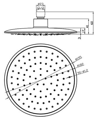 ABS hoofddouche rond 200mm chroom/grijs