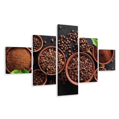 Schilderij - Gemalen koffie en bonen, 5luik, Premium print