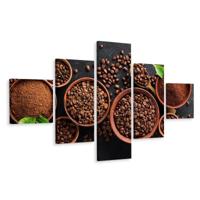 Schilderij - Gemalen koffie en bonen, 5luik, Premium print - thumbnail