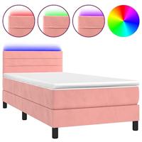 Boxspring met matras en LED fluweel roze 90x200 cm - thumbnail