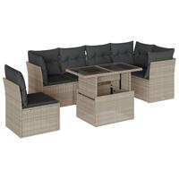 7-delige Loungeset met kussens poly rattan lichtgrijs - thumbnail