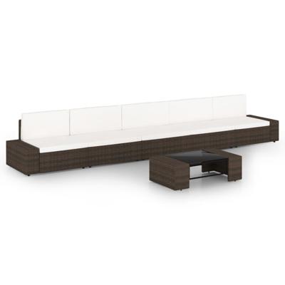 6-delige Loungeset met kussens poly rattan bruin