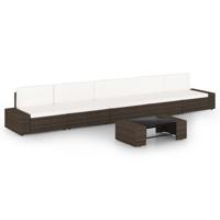 6-delige Loungeset met kussens poly rattan bruin - thumbnail