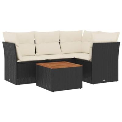5-delige Loungeset met kussens poly rattan zwart