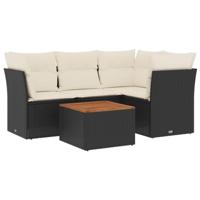 5-delige Loungeset met kussens poly rattan zwart - thumbnail