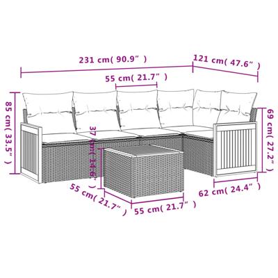 6-delige Loungeset met kussens poly rattan beige - thumbnail